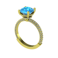 Akuamarin ve swarovski 925 ayar altın kaplama gümüş yüzük