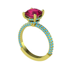 Rodolit garnet ve akuamarin 8 ayar altın yüzük