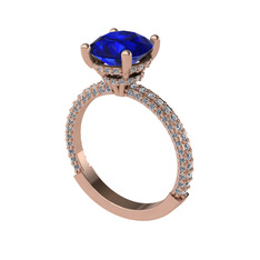 Rani Tektaş Yüzük - Lab safir ve beyaz zirkon 14 ayar rose altın yüzük #s9i0fj