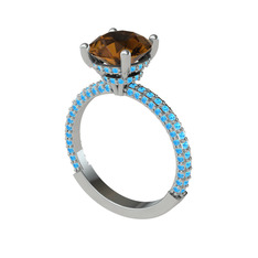 Rani Tektaş Yüzük - Dumanlı kuvars ve akuamarin 925 ayar gümüş yüzük #tcsjrg