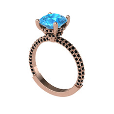 Rani Tektaş Yüzük - Akuamarin ve siyah zirkon 18 ayar rose altın yüzük #th7op7