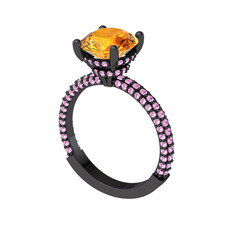 Sitrin ve pembe kuvars 925 ayar siyah rodyum kaplama gümüş yüzük