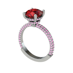 Garnet ve pembe kuvars 18 ayar beyaz altın yüzük