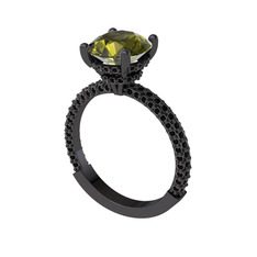 Rani Tektaş Yüzük - Peridot ve siyah zirkon 925 ayar siyah rodyum kaplama gümüş yüzük #w0as4q