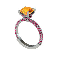 Rani Tektaş Yüzük - Sitrin ve rodolit garnet 8 ayar beyaz altın yüzük #w3q75x