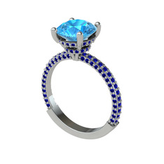 Rani Tektaş Yüzük - Akuamarin ve lab safir 8 ayar beyaz altın yüzük #y9ubev
