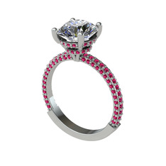 Beyaz zirkon ve rodolit garnet 8 ayar beyaz altın yüzük