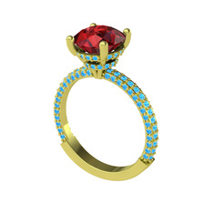 Garnet ve akuamarin 8 ayar altın yüzük