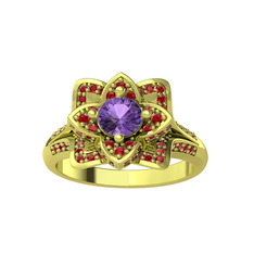 Taşlı Lotus Çiçeği Yüzük - Ametist ve garnet 925 ayar altın kaplama gümüş yüzük #117sfit