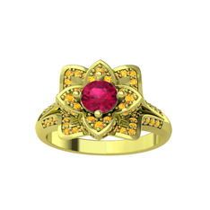Taşlı Lotus Çiçeği Yüzük - Rodolit garnet ve sitrin 14 ayar altın yüzük #11e063u