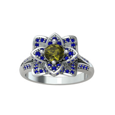 Peridot ve lab safir 14 ayar beyaz altın yüzük