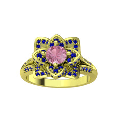 Taşlı Lotus Çiçeği Yüzük - Pembe kuvars ve lab safir 8 ayar altın yüzük #151fgqi