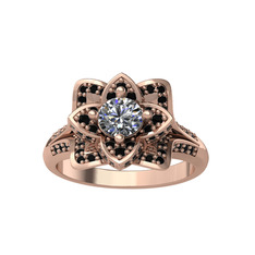 Taşlı Lotus Çiçeği Yüzük - Swarovski ve siyah zirkon 18 ayar rose altın yüzük #16fg57t