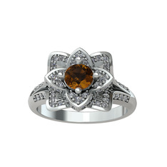 Taşlı Lotus Çiçeği Yüzük - Dumanlı kuvars ve swarovski 8 ayar beyaz altın yüzük #17dd5vp