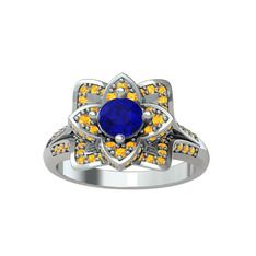 Taşlı Lotus Çiçeği Yüzük - Lab safir ve sitrin 18 ayar beyaz altın yüzük #17fljtu