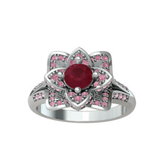 Taşlı Lotus Çiçeği Yüzük - Kök yakut ve pembe kuvars 925 ayar gümüş yüzük #190twle