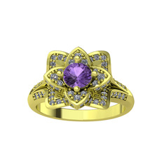 Taşlı Lotus Çiçeği Yüzük - Ametist ve swarovski 8 ayar altın yüzük #192q32