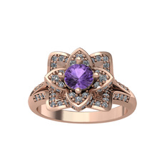 Taşlı Lotus Çiçeği Yüzük - Ametist ve swarovski 18 ayar rose altın yüzük #19l7itk