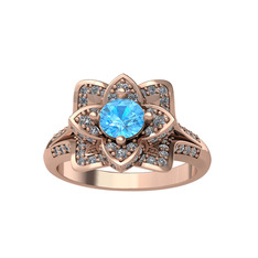 Taşlı Lotus Çiçeği Yüzük - Akuamarin ve swarovski 8 ayar rose altın yüzük #19lmh99