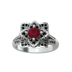 Kök yakut ve siyah zirkon 925 ayar gümüş yüzük