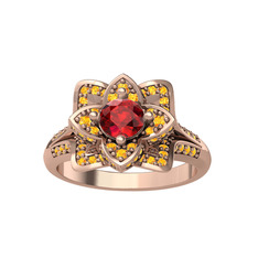 Taşlı Lotus Çiçeği Yüzük - Garnet ve sitrin 8 ayar rose altın yüzük #1b580fu