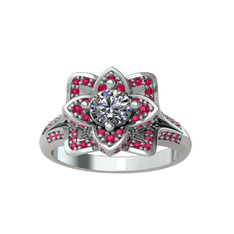 Taşlı Lotus Çiçeği Yüzük - Swarovski ve rodolit garnet 925 ayar gümüş yüzük #1b8y7ru