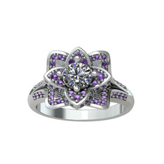 Taşlı Lotus Çiçeği Yüzük - Swarovski ve ametist 18 ayar beyaz altın yüzük #1bssql7