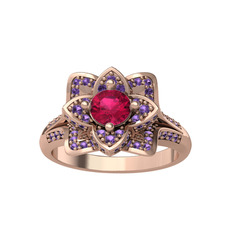 Taşlı Lotus Çiçeği Yüzük - Rodolit garnet ve ametist 14 ayar rose altın yüzük #1bwufwf