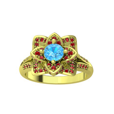 Taşlı Lotus Çiçeği Yüzük - Akuamarin ve garnet 18 ayar altın yüzük #1coubun