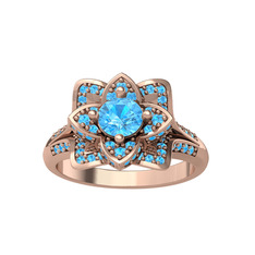Taşlı Lotus Çiçeği Yüzük - Akuamarin 18 ayar rose altın yüzük #1cqcypf
