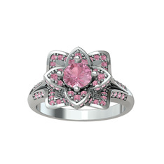 Taşlı Lotus Çiçeği Yüzük - Pembe kuvars 18 ayar beyaz altın yüzük #1d54og5