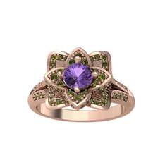 Taşlı Lotus Çiçeği Yüzük - Ametist ve peridot 8 ayar rose altın yüzük #1d5fc43