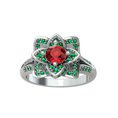 Garnet ve yeşil kuvars 8 ayar beyaz altın yüzük