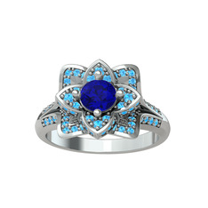 Lab safir ve akuamarin 14 ayar beyaz altın yüzük