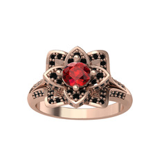 Taşlı Lotus Çiçeği Yüzük - Garnet ve siyah zirkon 18 ayar rose altın yüzük #1ea1vre