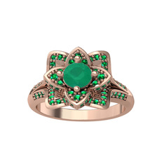 Taşlı Lotus Çiçeği Yüzük - Kök zümrüt ve yeşil kuvars 14 ayar rose altın yüzük #1g5i5nm