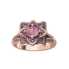 Taşlı Lotus Çiçeği Yüzük - Pembe kuvars ve ametist 8 ayar rose altın yüzük #1g9dr9z