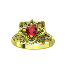 Taşlı Lotus Çiçeği Yüzük - Garnet ve peridot 18 ayar altın yüzük #1g9fb3h