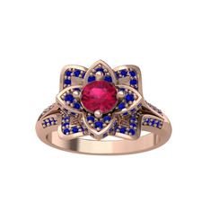 Taşlı Lotus Çiçeği Yüzük - Rodolit garnet ve lab safir 8 ayar rose altın yüzük #1ghq6o7