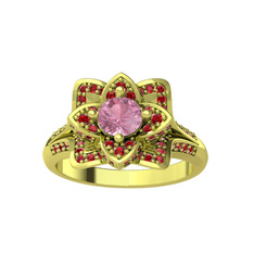 Taşlı Lotus Çiçeği Yüzük - Pembe kuvars ve garnet 14 ayar altın yüzük #1haqzev