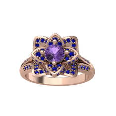Taşlı Lotus Çiçeği Yüzük - Ametist ve lab safir 8 ayar rose altın yüzük #1hmvwkc