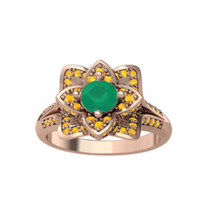 Taşlı Lotus Çiçeği Yüzük - Kök zümrüt ve sitrin 8 ayar rose altın yüzük #1hvajih