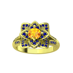 Sitrin ve lab safir 14 ayar altın yüzük