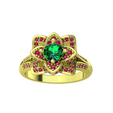 Taşlı Lotus Çiçeği Yüzük - Yeşil kuvars ve rodolit garnet 18 ayar altın yüzük #1irdmfc