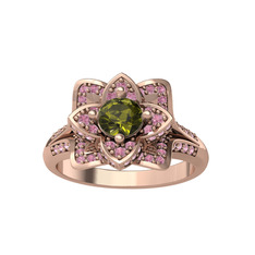 Taşlı Lotus Çiçeği Yüzük - Peridot ve pembe kuvars 14 ayar rose altın yüzük #1j3tjgr