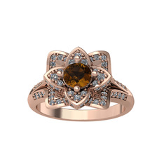 Taşlı Lotus Çiçeği Yüzük - Dumanlı kuvars ve swarovski 14 ayar rose altın yüzük #1j907lk