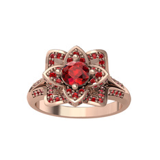 Taşlı Lotus Çiçeği Yüzük - Garnet 8 ayar rose altın yüzük #1jzlsz6