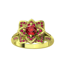 Taşlı Lotus Çiçeği Yüzük - Garnet ve rodolit garnet 18 ayar altın yüzük #1kfdim3