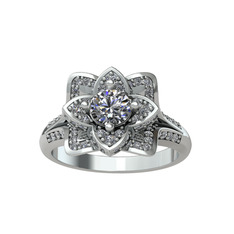 Taşlı Lotus Çiçeği Yüzük - Swarovski 18 ayar beyaz altın yüzük #1ktggq5