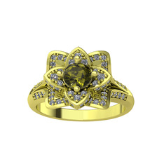Taşlı Lotus Çiçeği Yüzük - Peridot ve pırlanta 8 ayar altın yüzük (0.9064 karat) #1l267eq